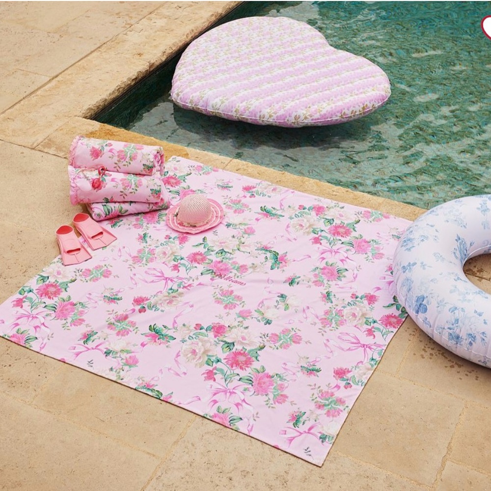 Love Shack Fancy Floral Pink Cabbage Rose XL Beach Towel